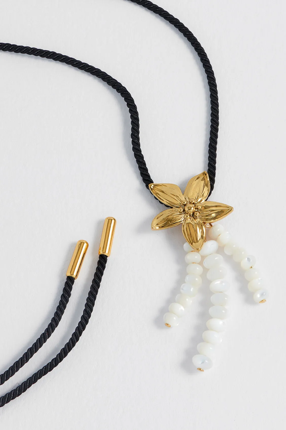 Pearl And Flower Cord Necklace