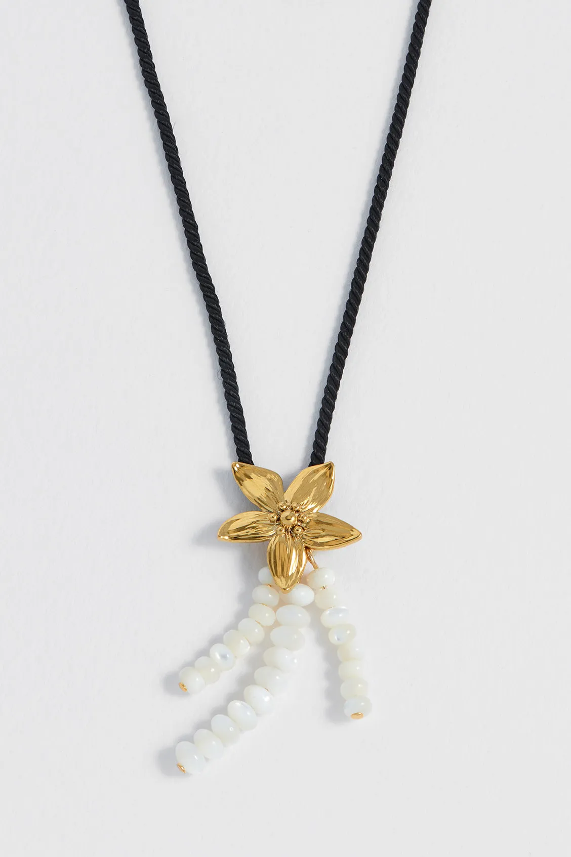 Pearl And Flower Cord Necklace