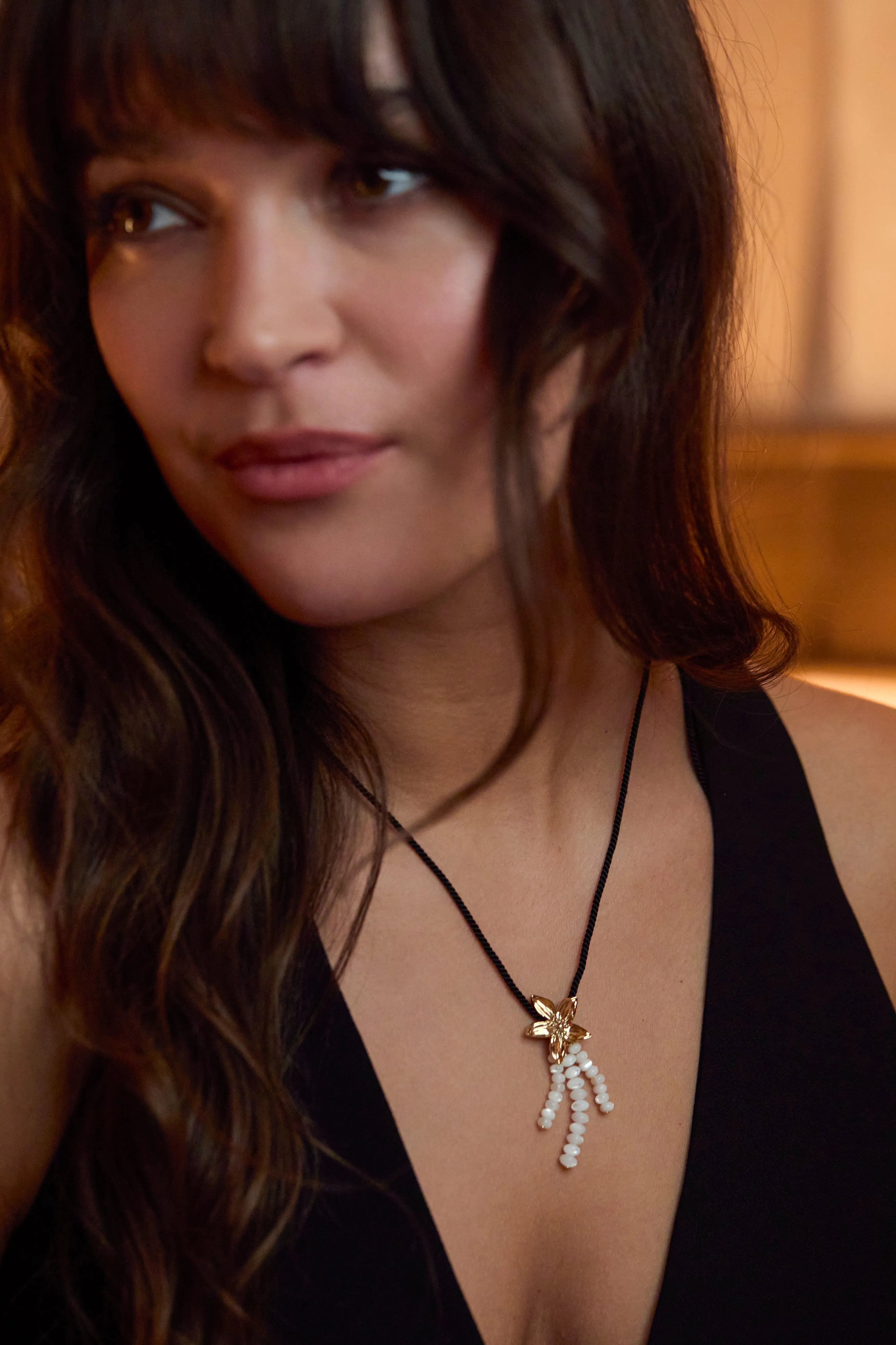 Pearl And Flower Cord Necklace