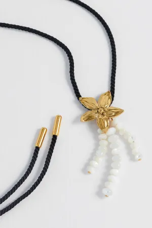 Pearl And Flower Cord Necklace