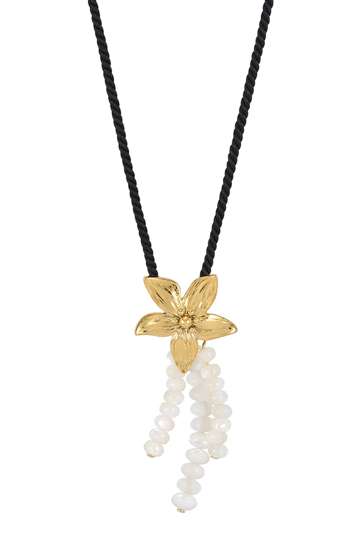 Pearl And Flower Cord Necklace