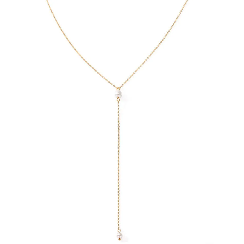 Pearl Y Lariat Necklace Long Drop 925 Silver Choker