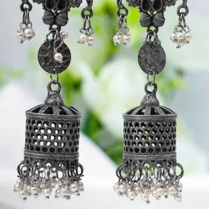 Pearly Oxidized Cage Jhumkas