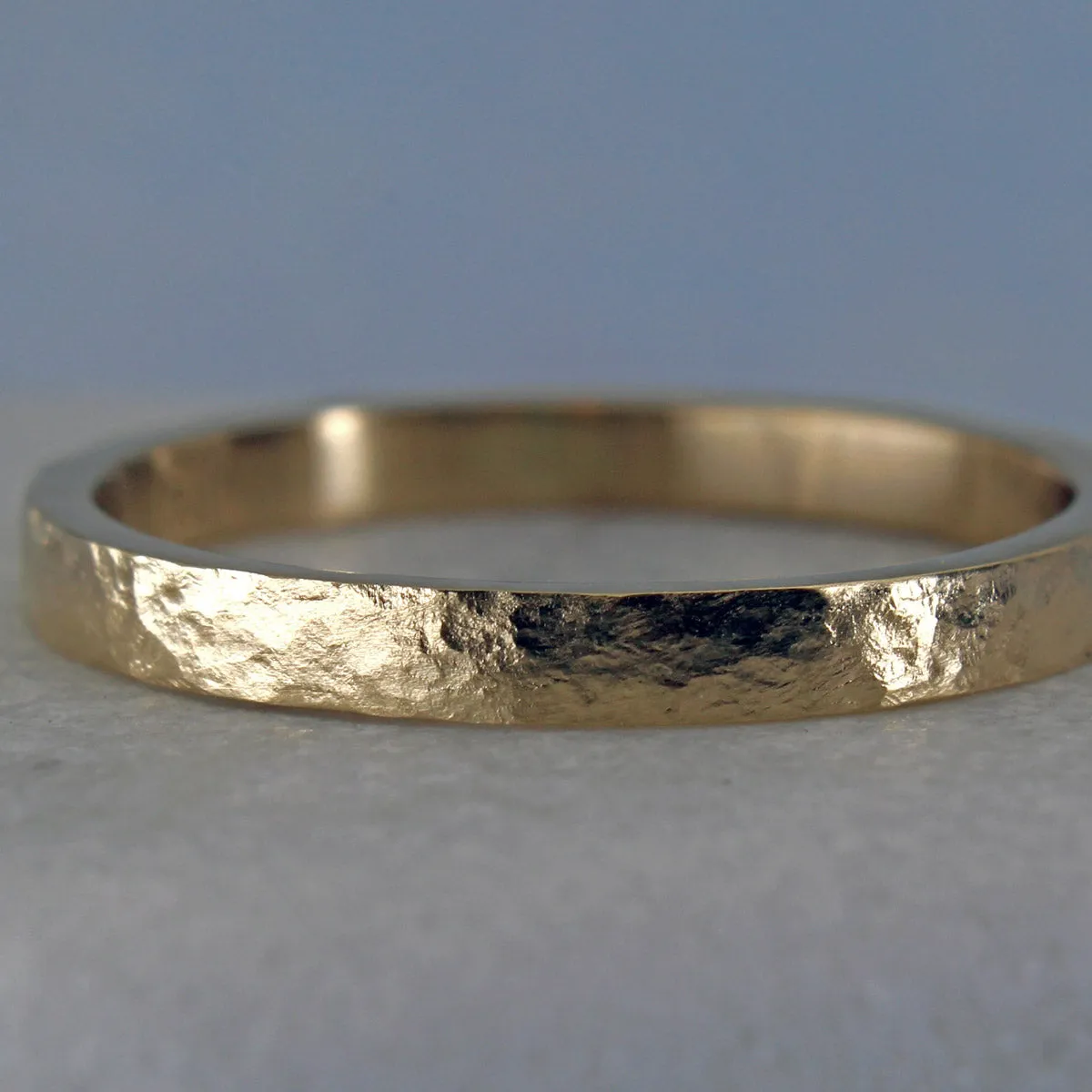Personalized rustic hammered 14k gold ring