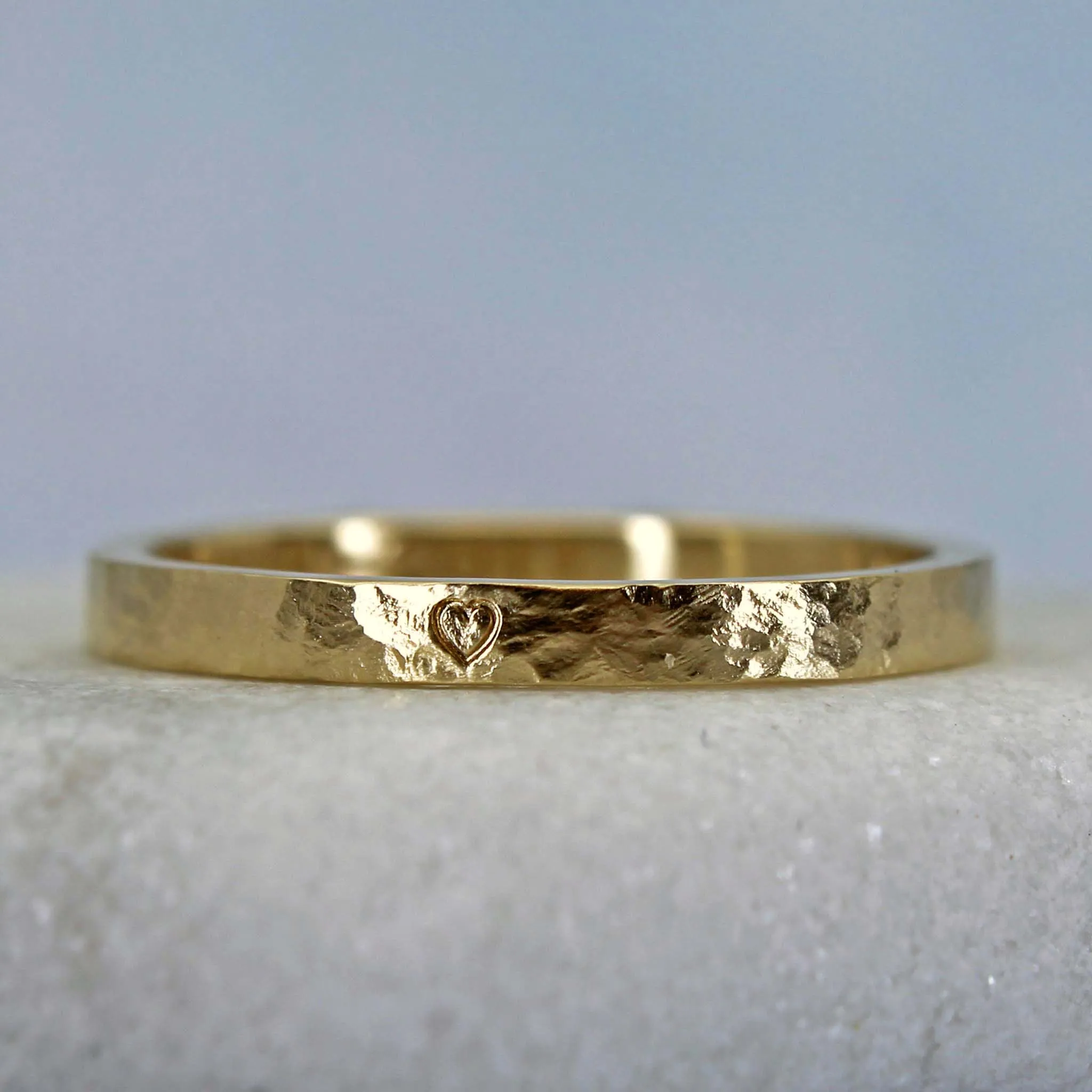 Personalized rustic hammered 14k gold ring