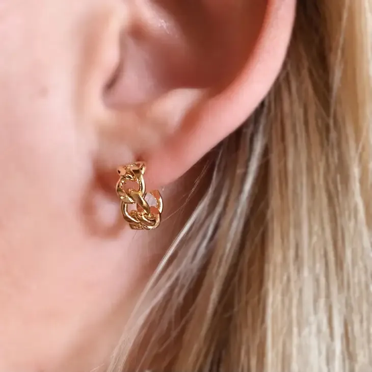 Petite Cuban Link Chain C-Hoop Earrings
