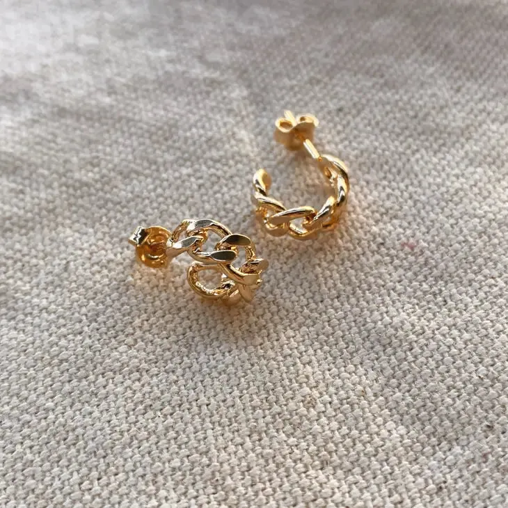 Petite Cuban Link Chain C-Hoop Earrings
