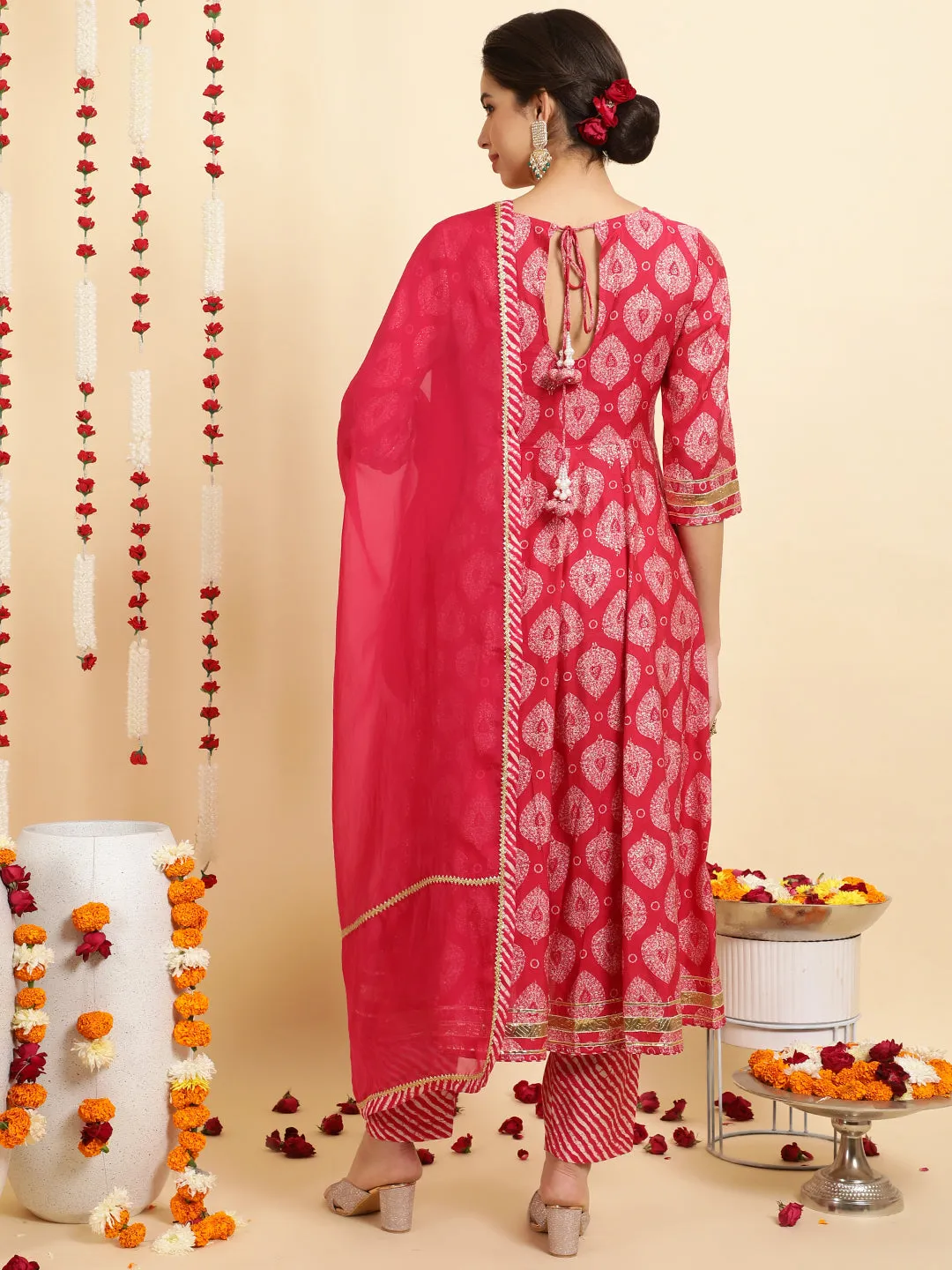 Pink Ethnic Motif Printed Anarkali Kurta Set With Dupatta