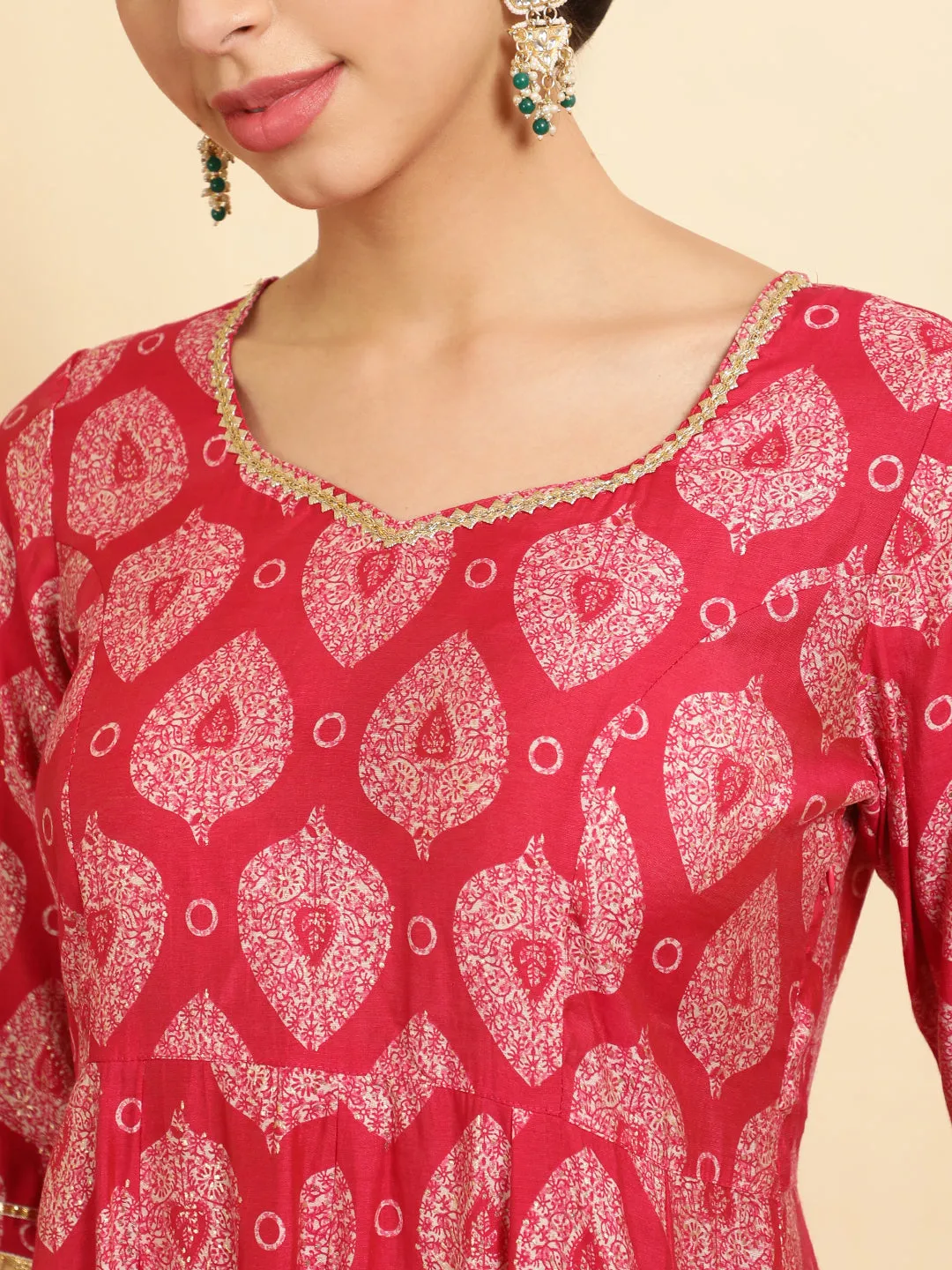 Pink Ethnic Motif Printed Anarkali Kurta Set With Dupatta