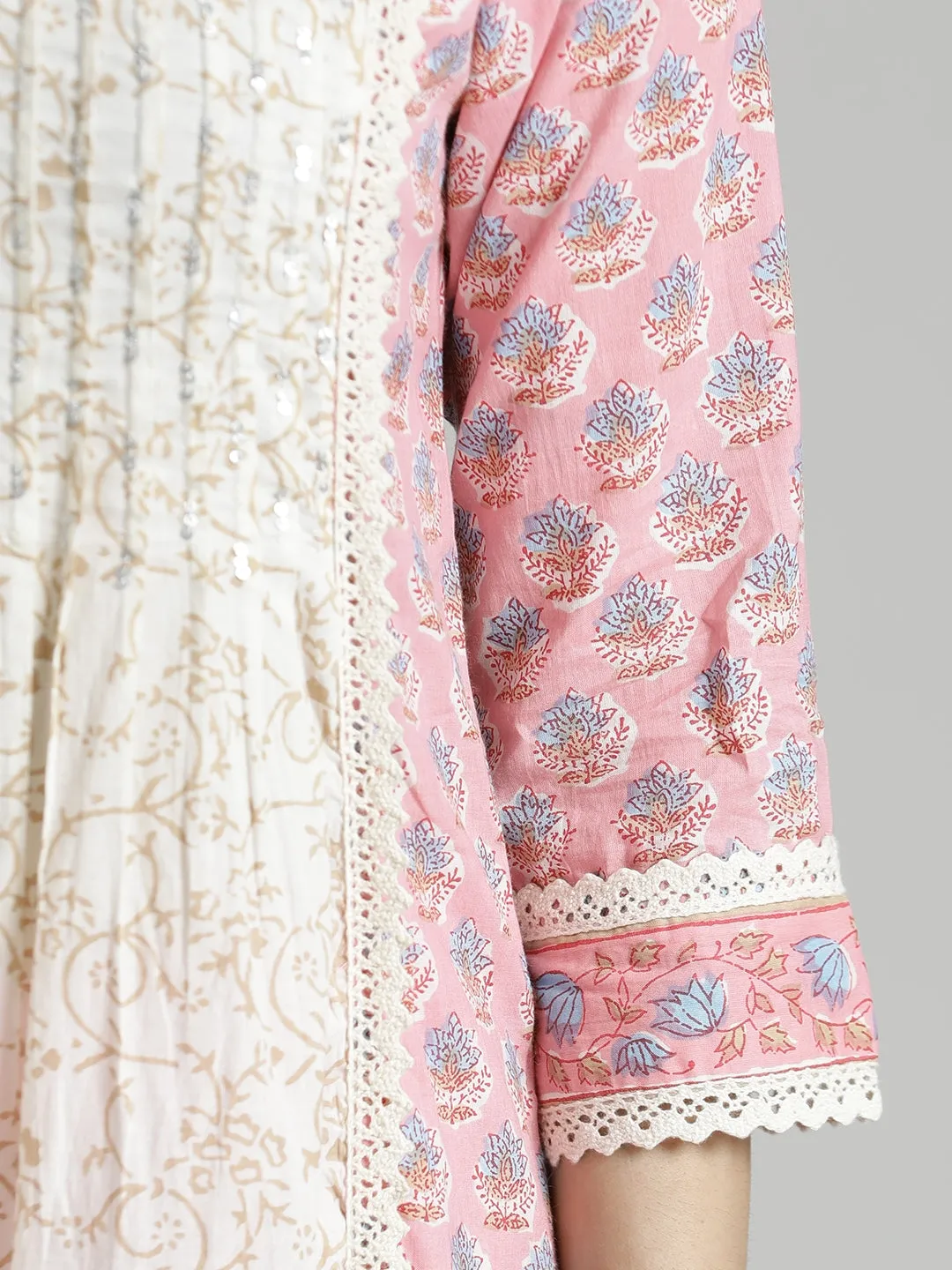 Pink Ethnic Printed Cotton Kurta Set with Dupatta