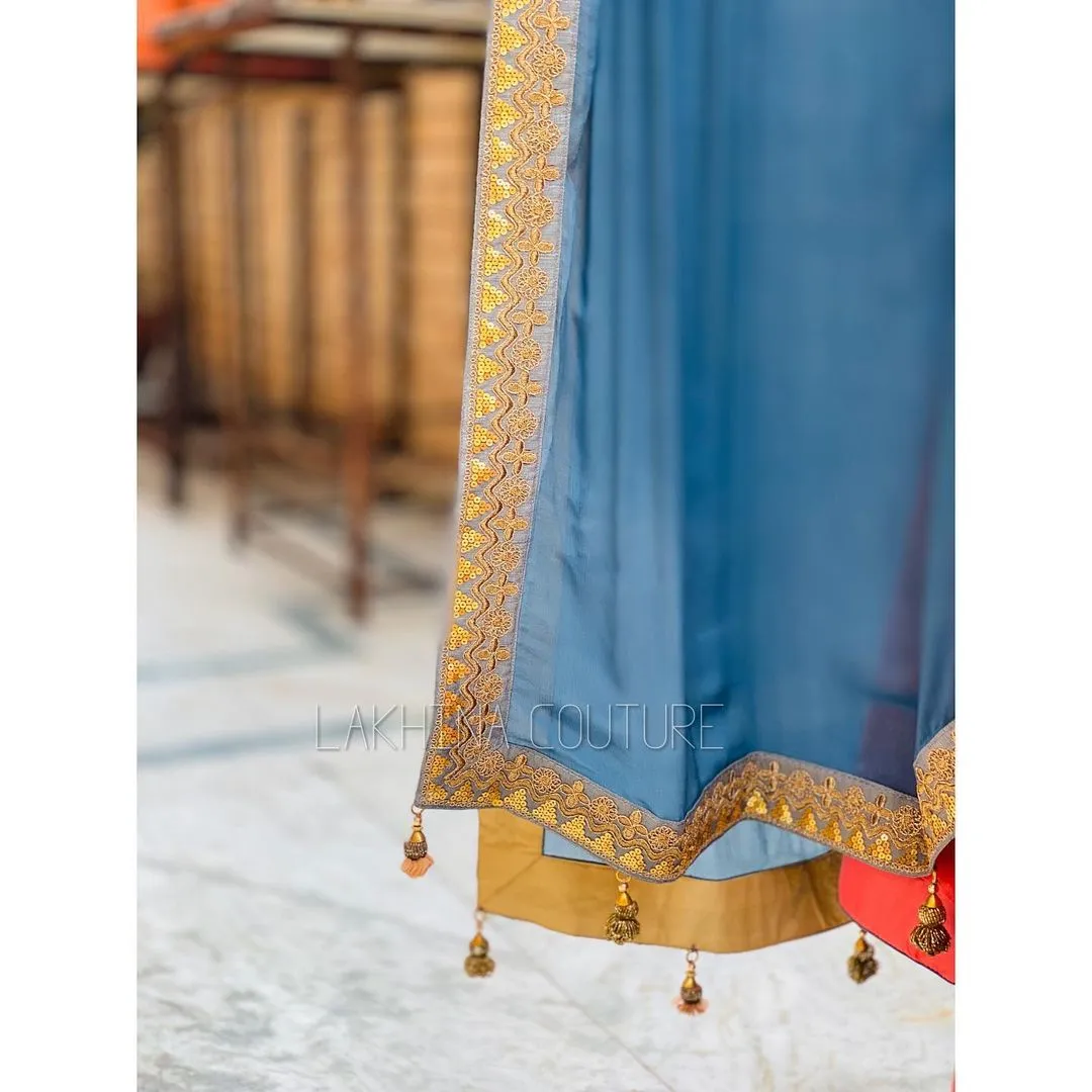 Pink Grey Silk Anarkali
