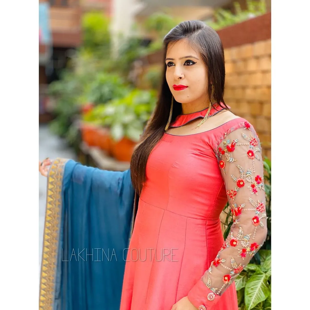 Pink Grey Silk Anarkali