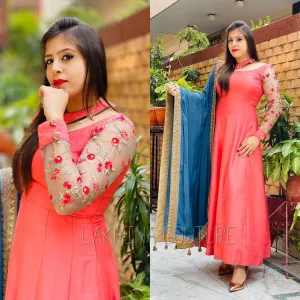 Pink Grey Silk Anarkali