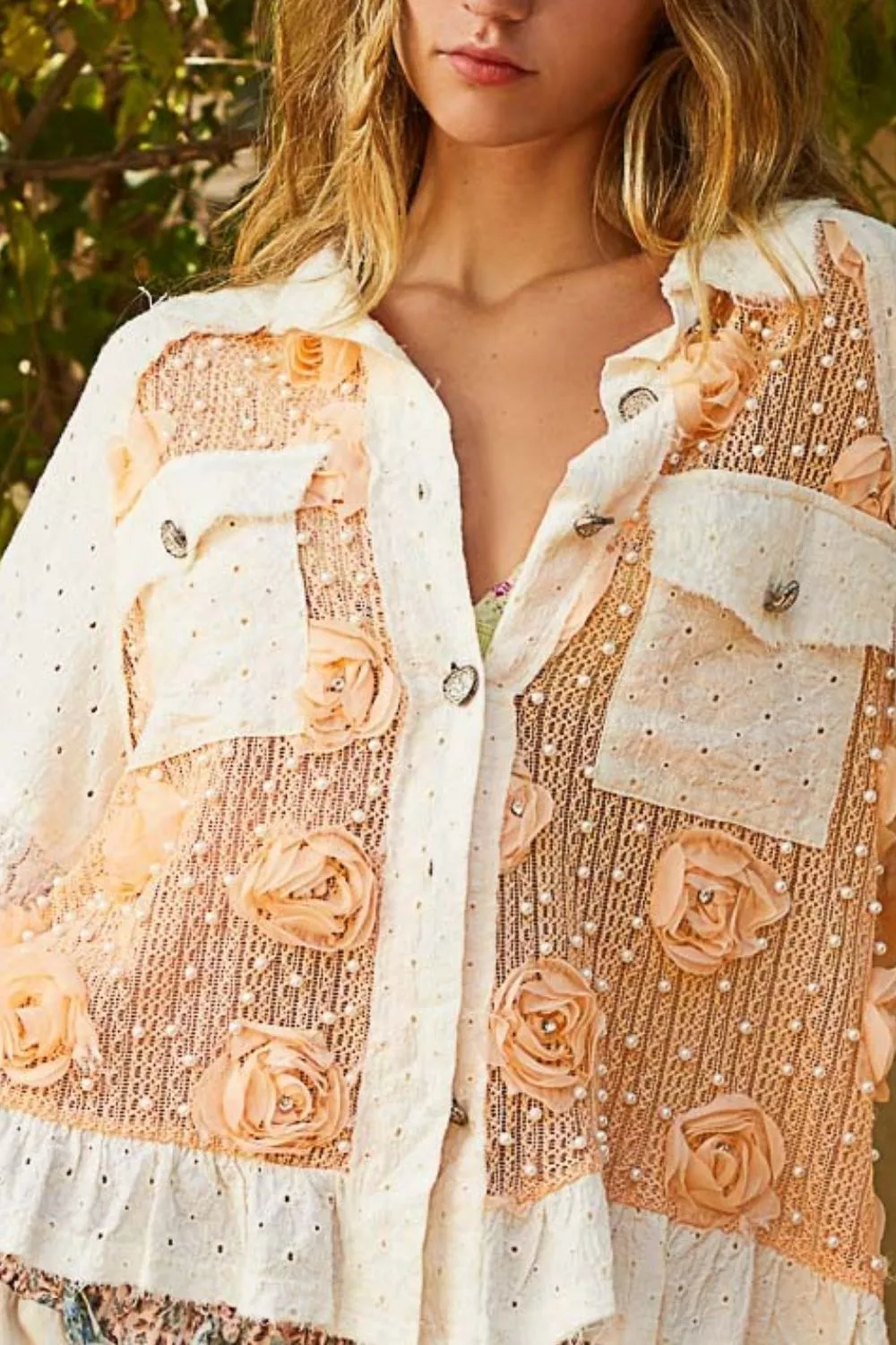 POL Divine Spring Button Up- Apricot & Ivory PREORDER