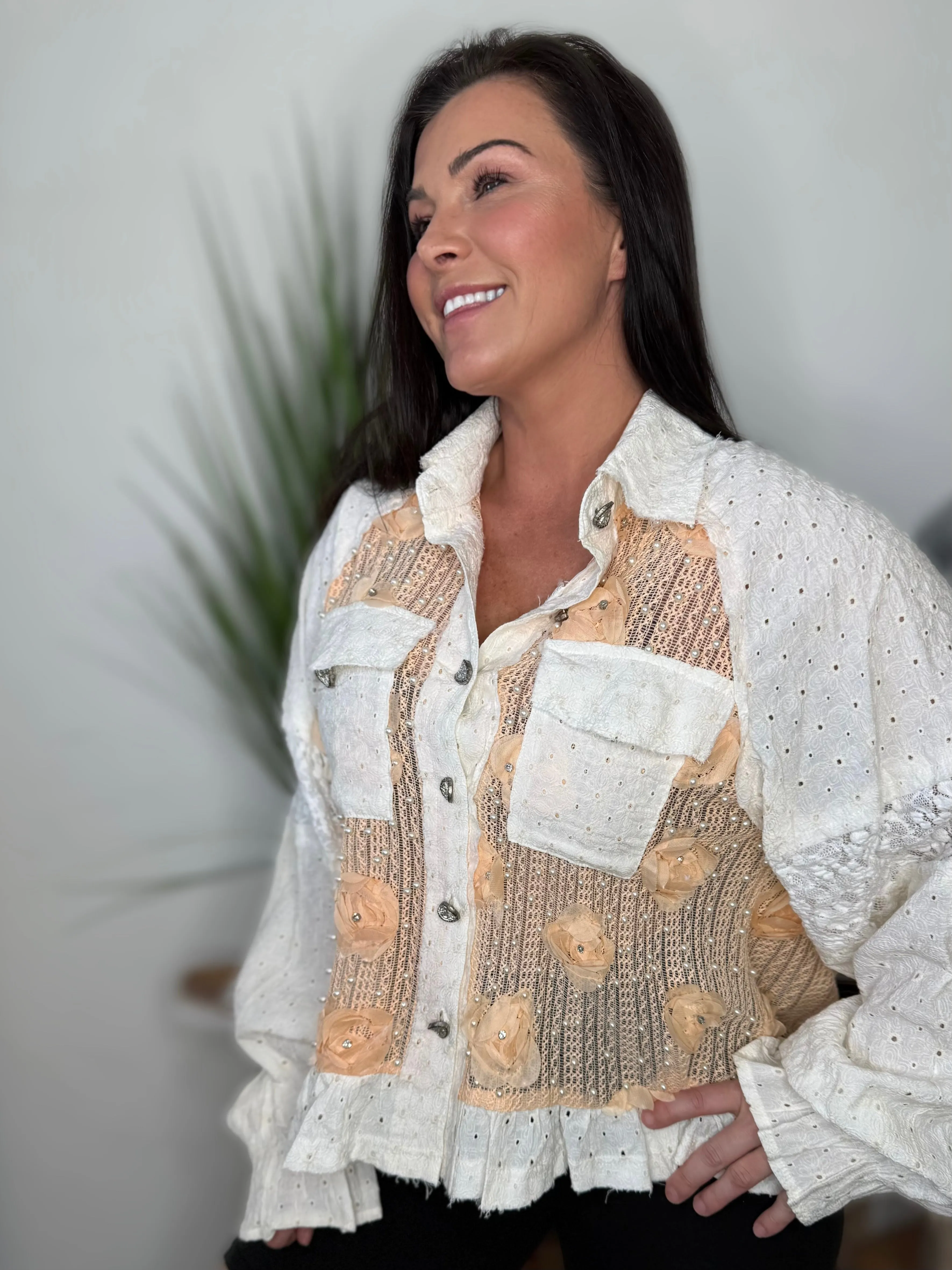 POL Divine Spring Button Up- Apricot & Ivory PREORDER
