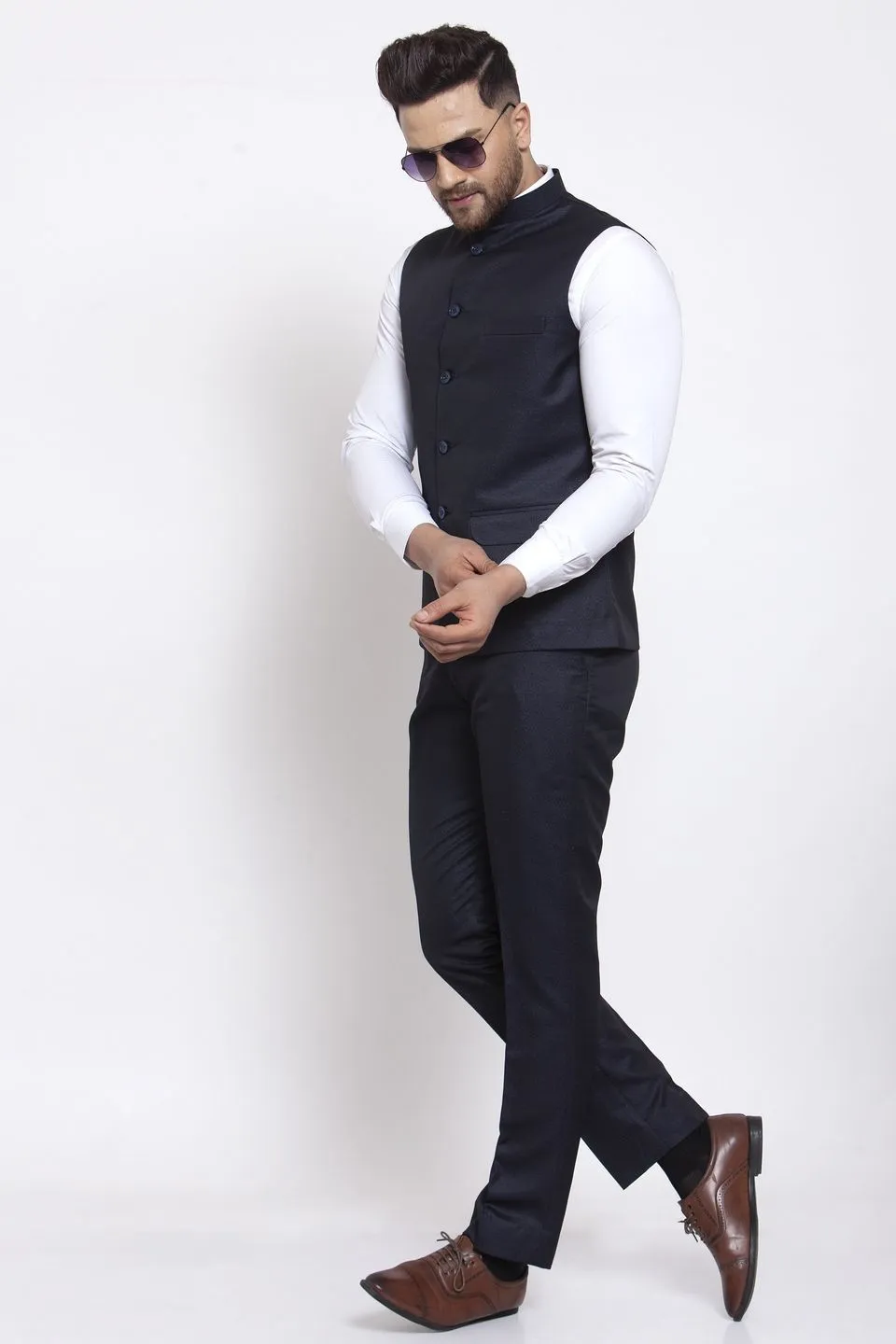 Poly Blend Blue Vest and Trouser Set