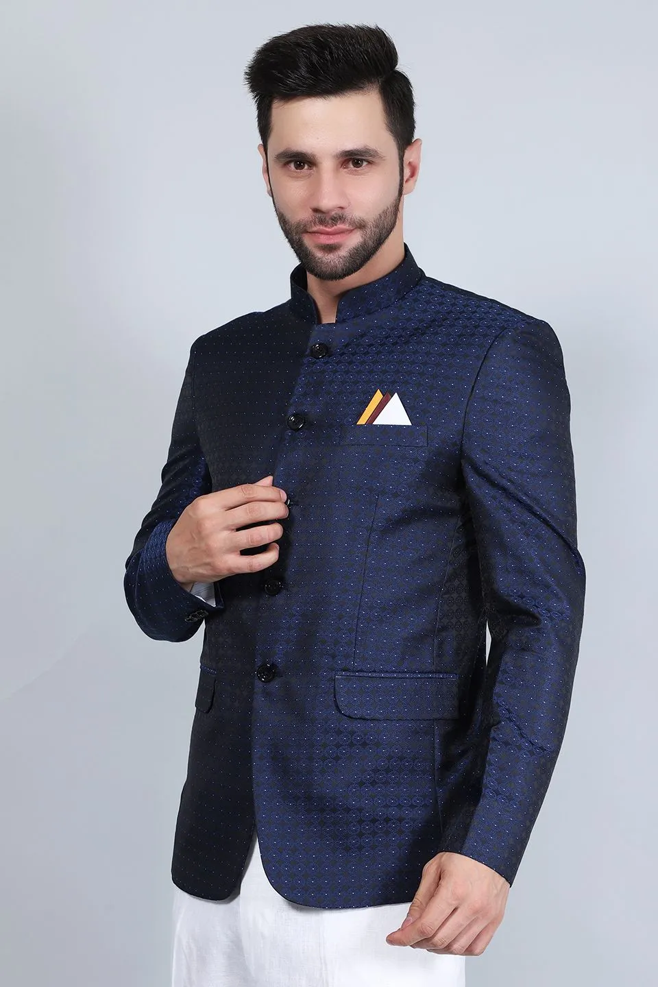 Poly Viscose (BY RAYMOND'S ETHNIC) Blue Bandhgala