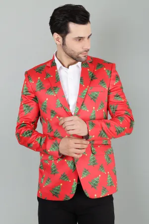Polyester Christmas Red Blazer