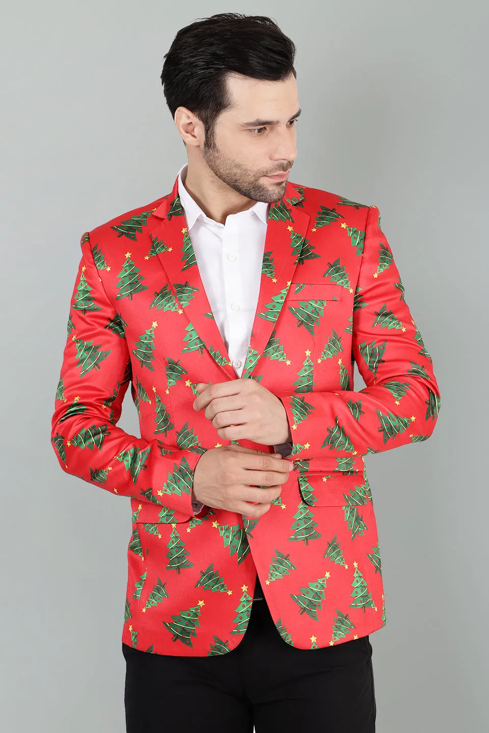 Polyester Christmas Red Blazer