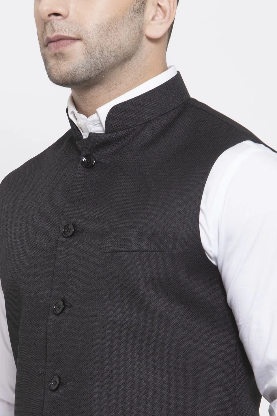 Polyester Cotton Black Modi Nehru Jacket