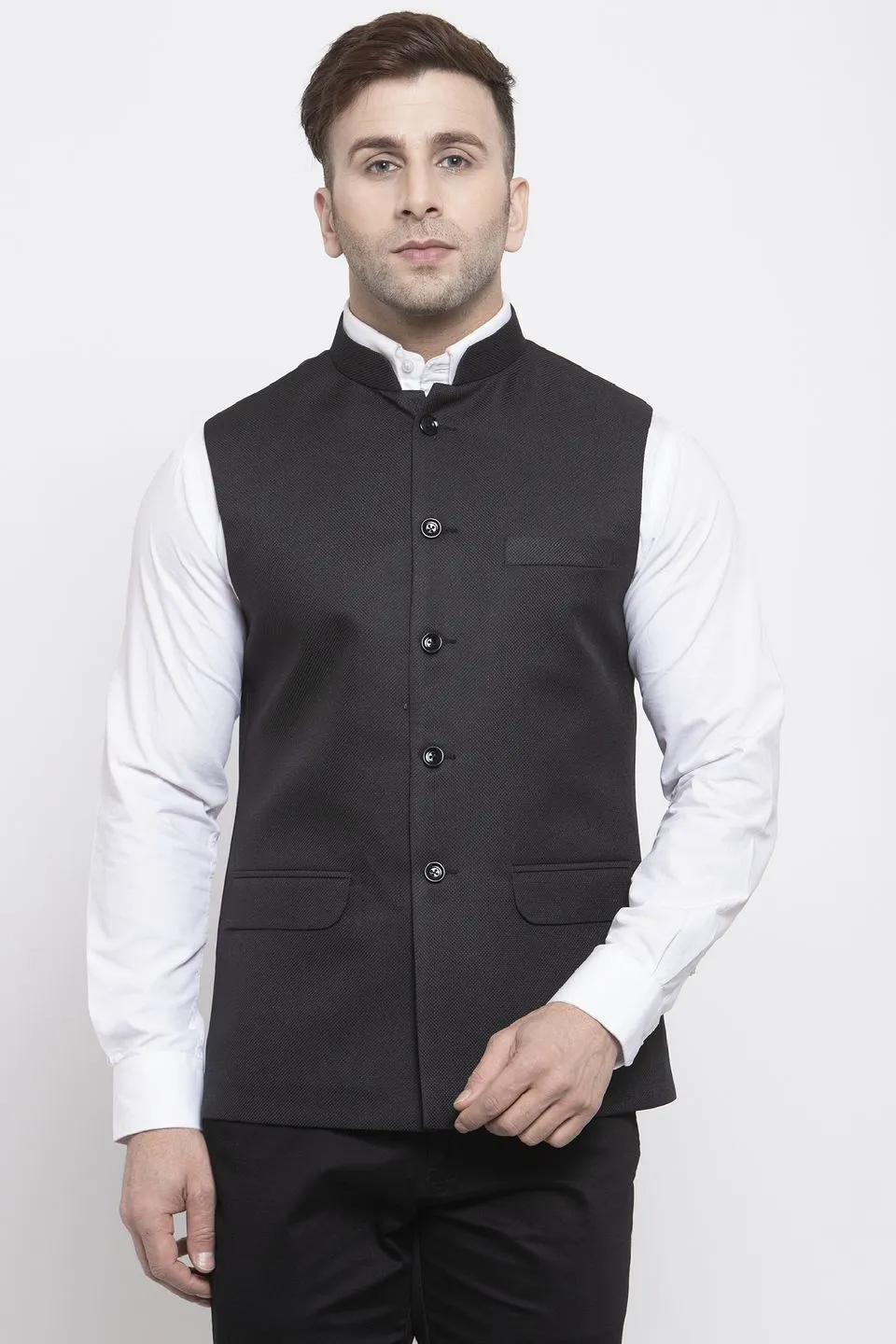 Polyester Cotton Black Modi Nehru Jacket
