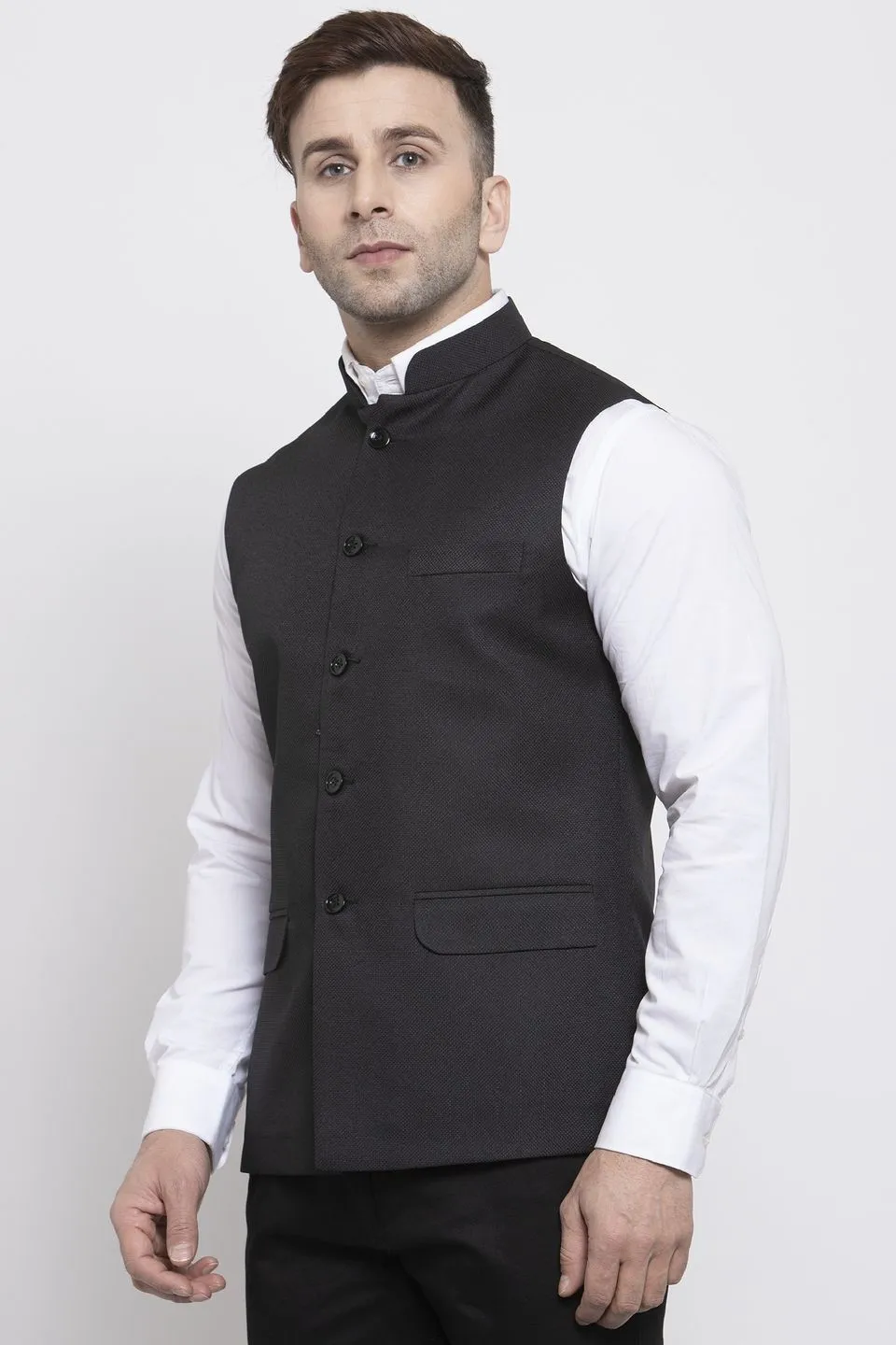 Polyester Cotton Black Modi Nehru Jacket