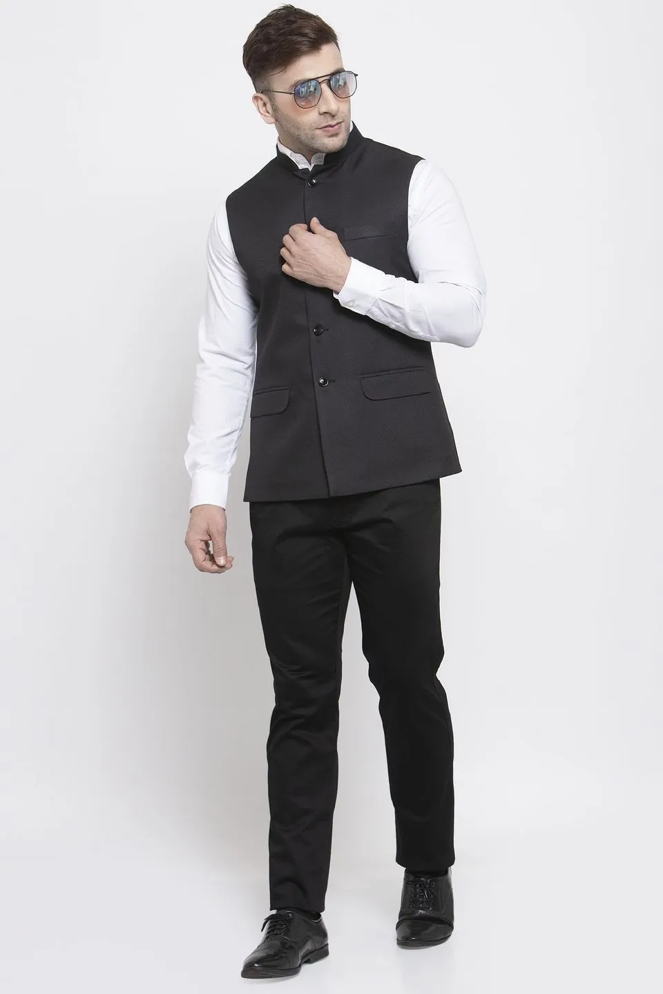Polyester Cotton Black Modi Nehru Jacket