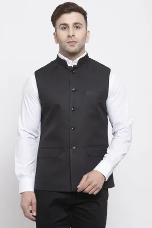 Polyester Cotton Black Modi Nehru Jacket