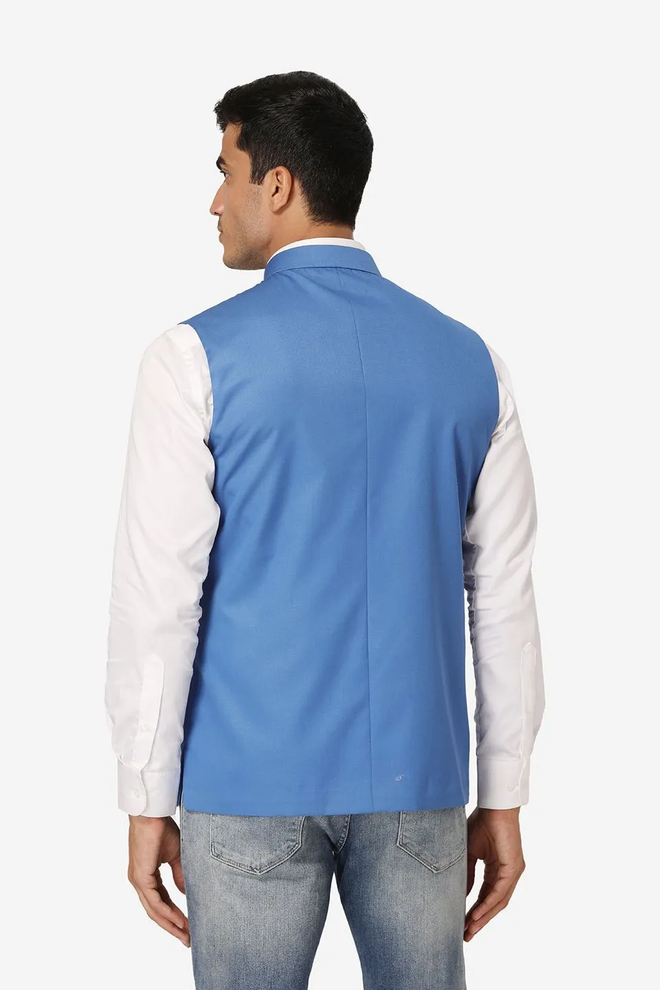 Polyester Cotton Blue Modi Nehru Jacket