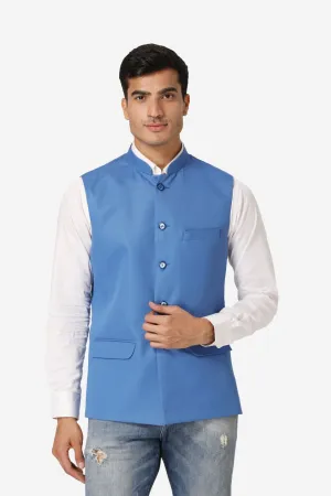 Polyester Cotton Blue Modi Nehru Jacket
