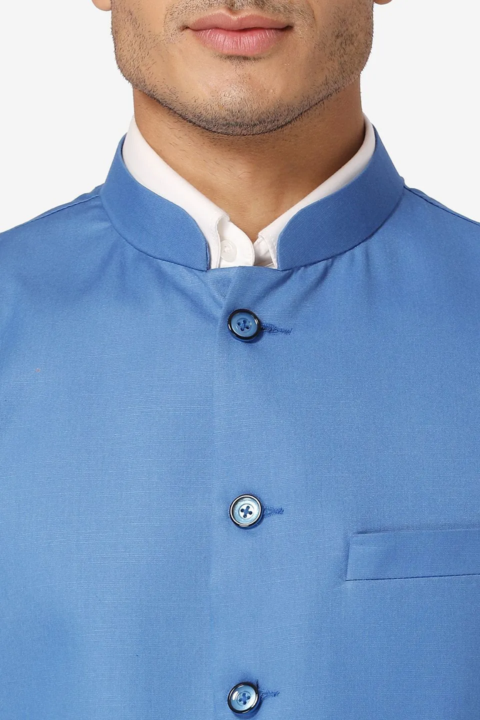 Polyester Cotton Blue Modi Nehru Jacket