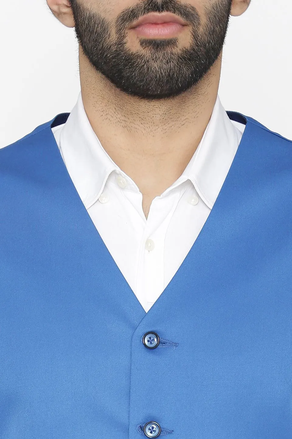 Polyester Cotton Blue Vest and Pant Set
