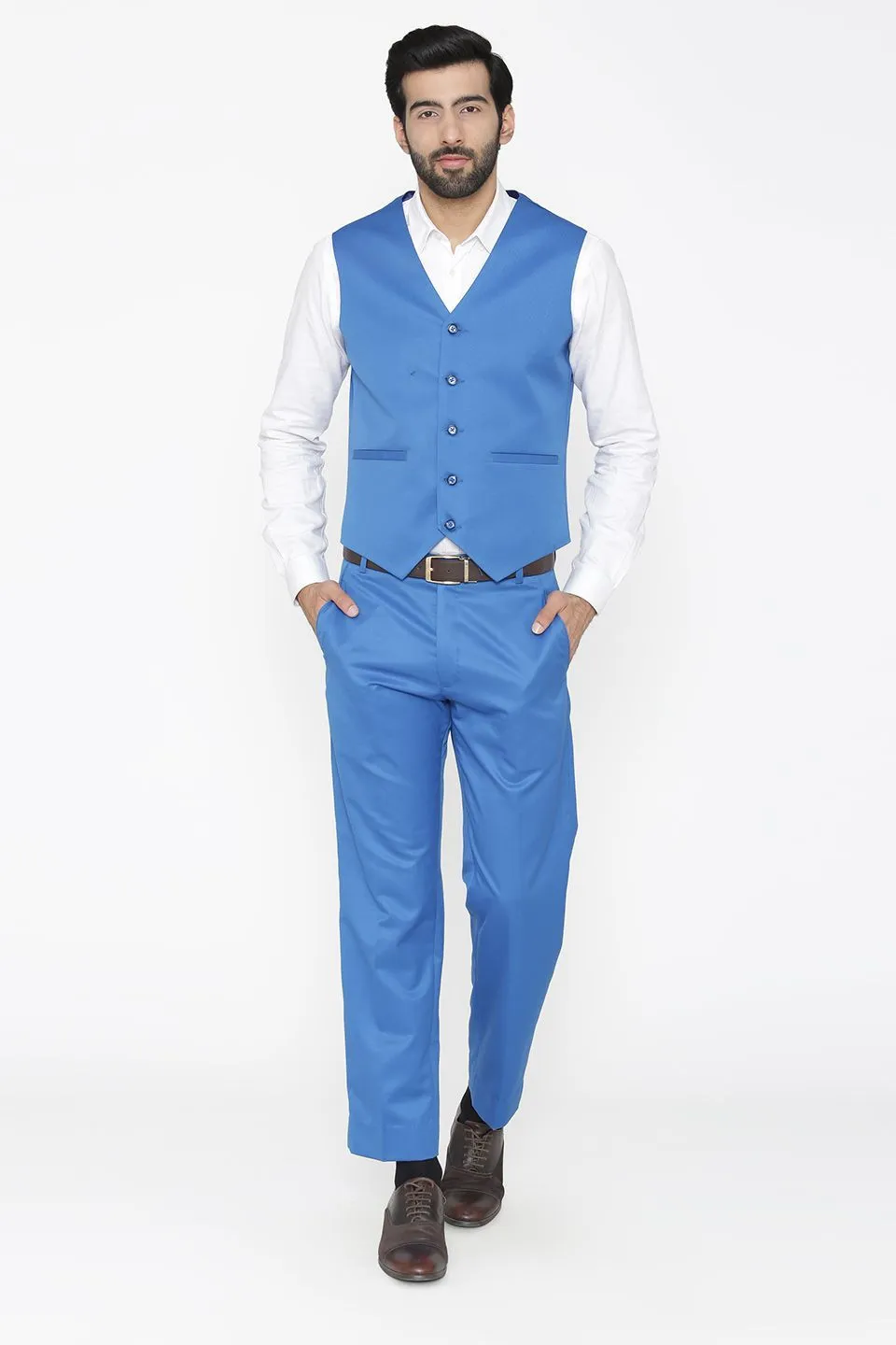 Polyester Cotton Blue Vest and Pant Set