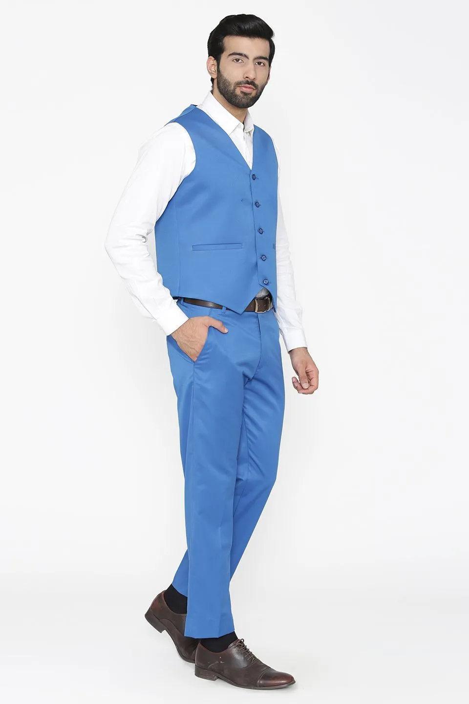 Polyester Cotton Blue Vest and Pant Set