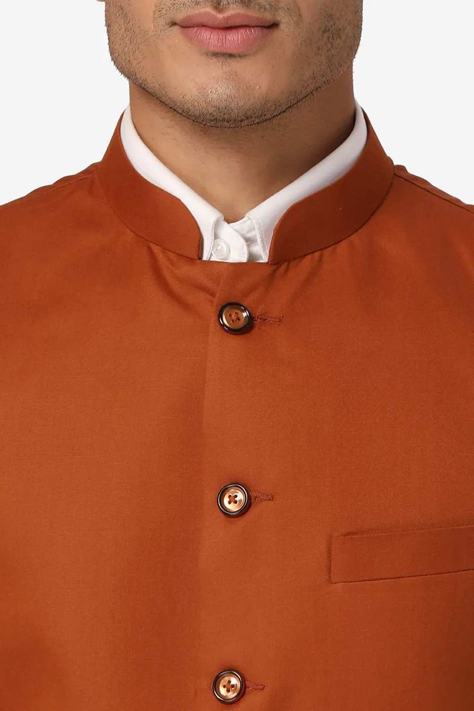 Polyester Cotton Orange Modi Nehru Jacket