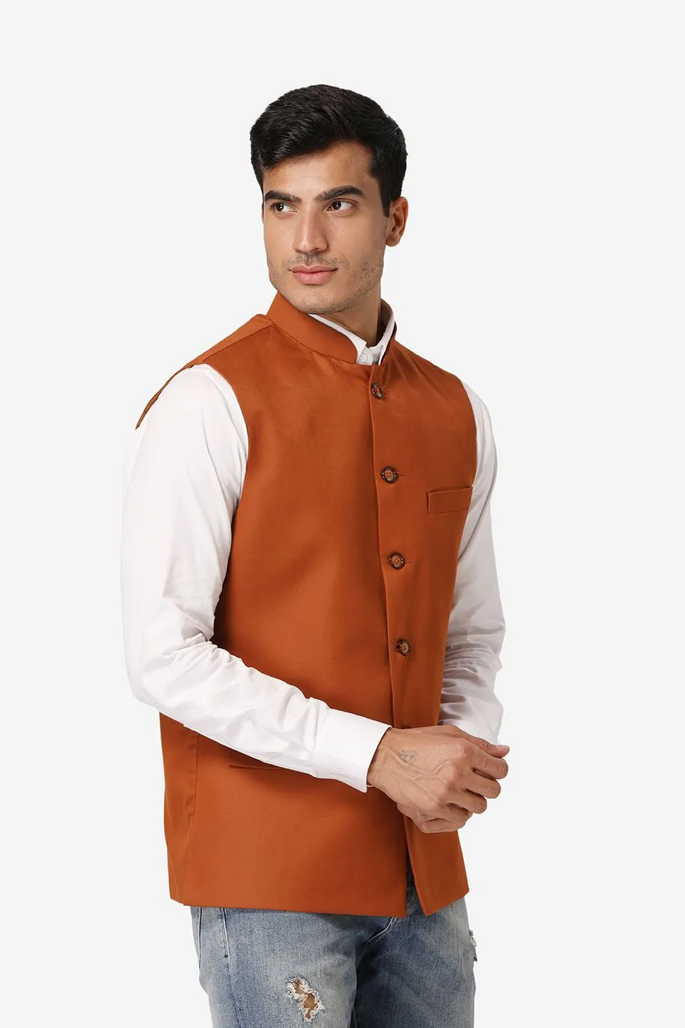 Polyester Cotton Orange Modi Nehru Jacket