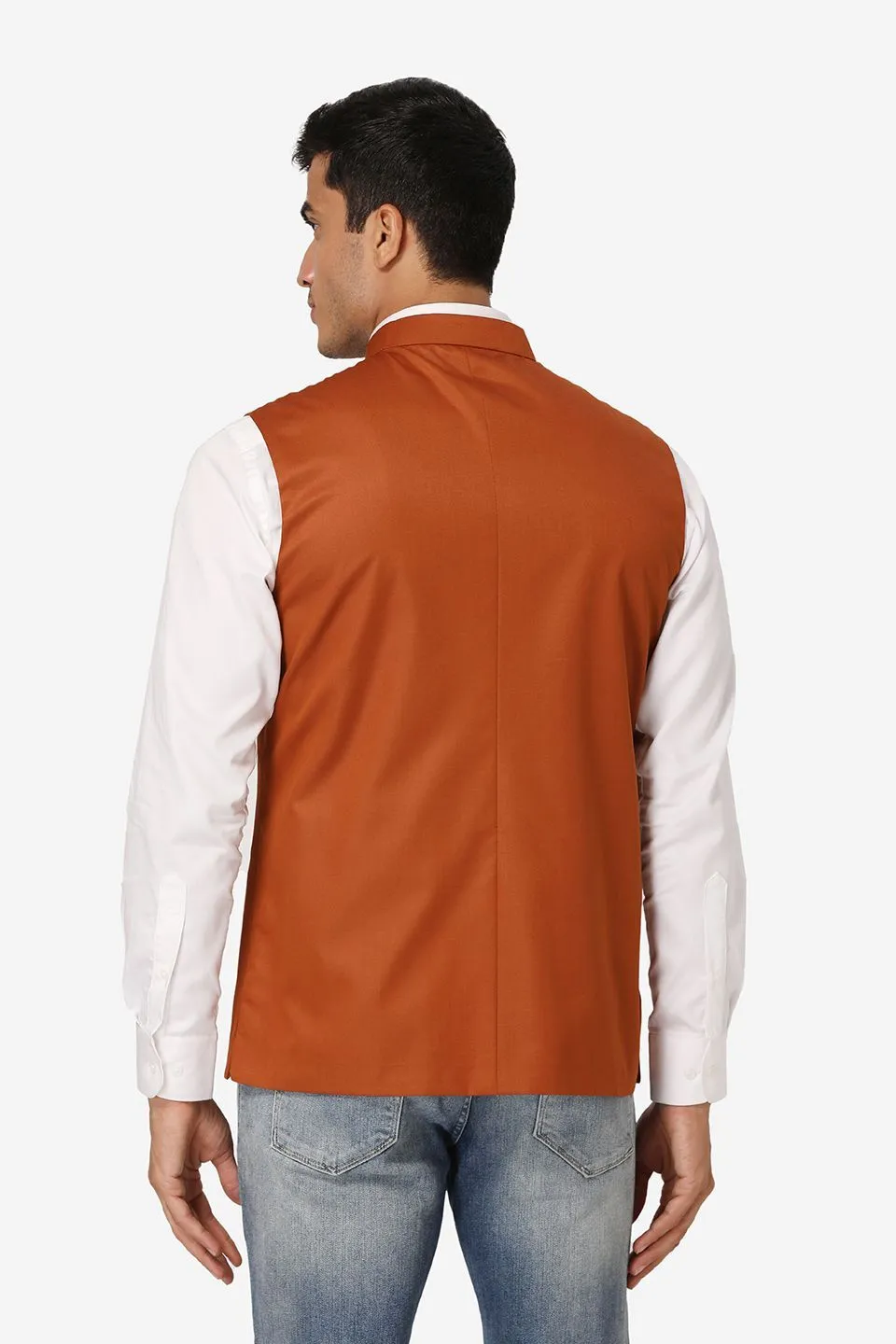 Polyester Cotton Orange Modi Nehru Jacket