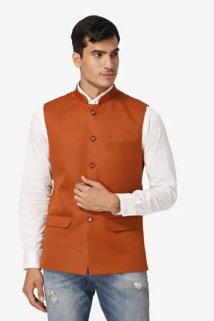 Polyester Cotton Orange Modi Nehru Jacket