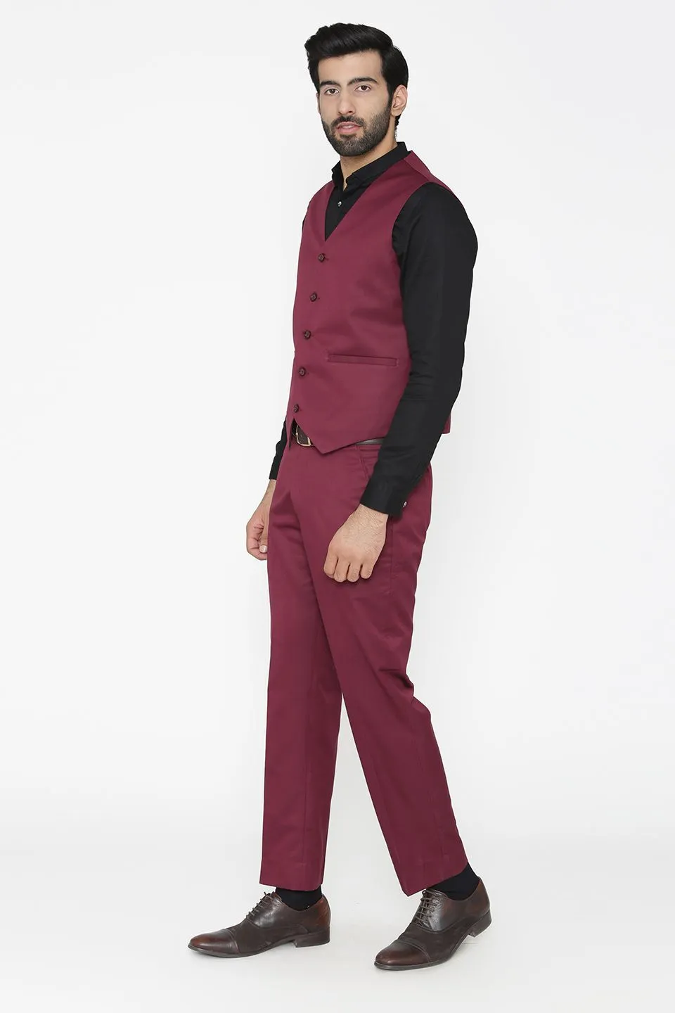 Polyester Cotton Purple Vest and Pant Set
