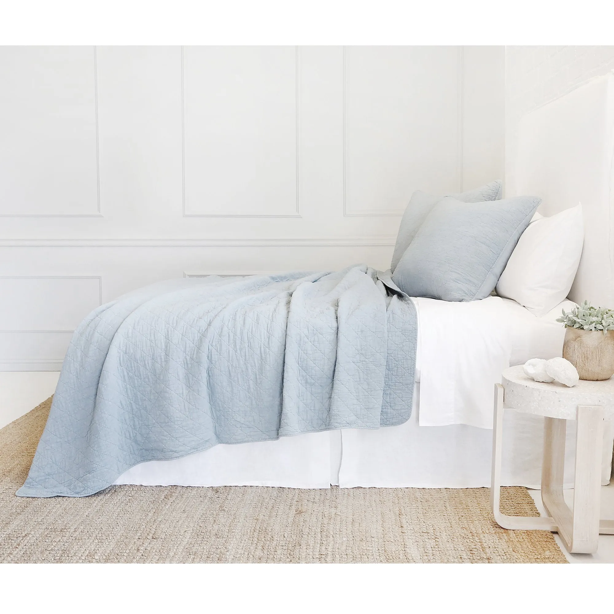 Pom Pom at Home Huntington Dusty Blue Coverlet and Euro Shams ~ Available in Queen and King Sizes