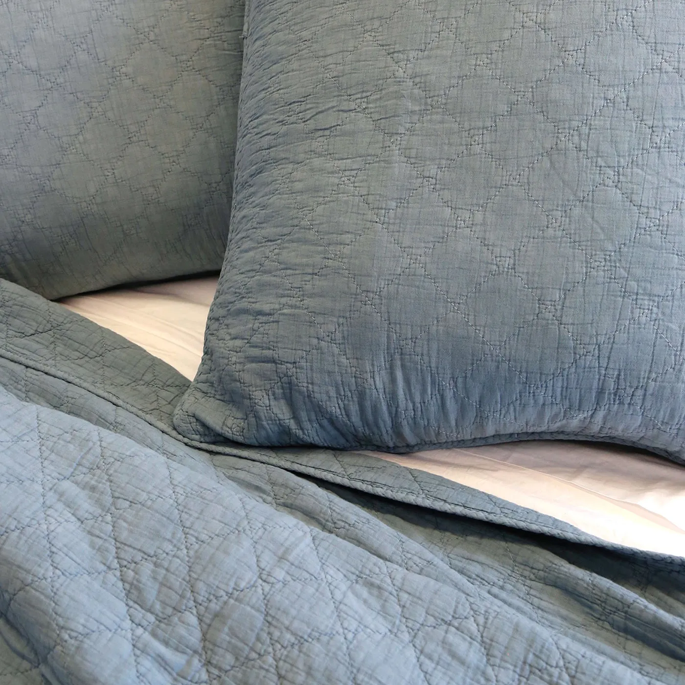 Pom Pom at Home Huntington Dusty Blue Coverlet and Euro Shams ~ Available in Queen and King Sizes