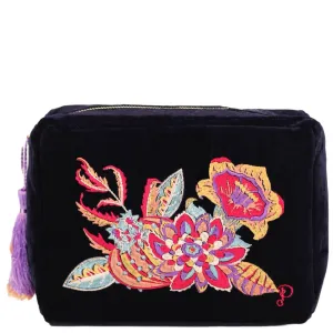 Powder Fantasy Floral Velvet Washbag - Navy
