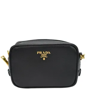 PRADA Saffiano Leather Camera Crossbody Bag Black