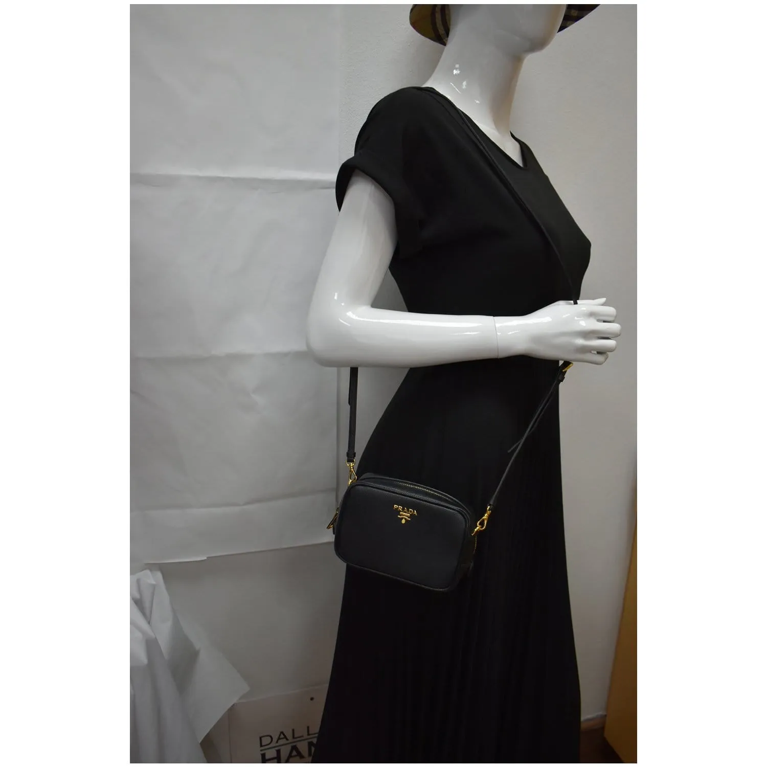 PRADA Saffiano Leather Camera Crossbody Bag Black
