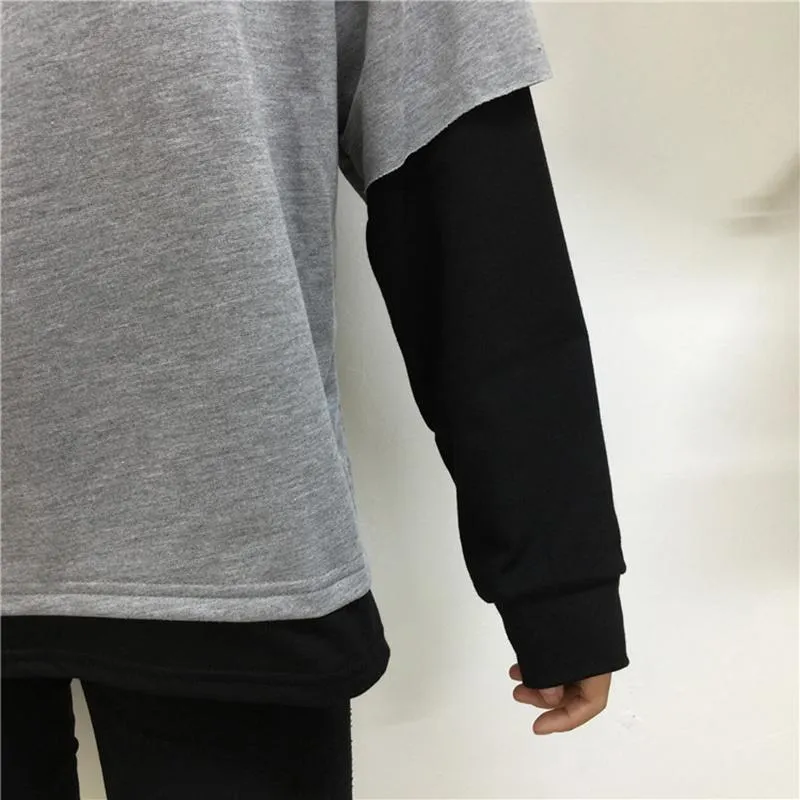 Preppy Style Sweatshirt With Patchwork T-Shirt