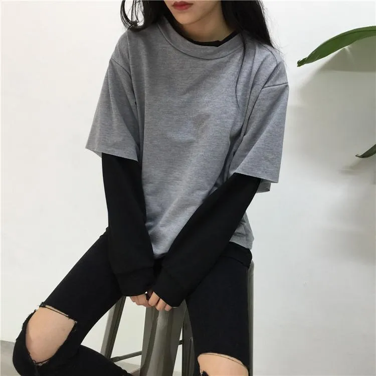 Preppy Style Sweatshirt With Patchwork T-Shirt