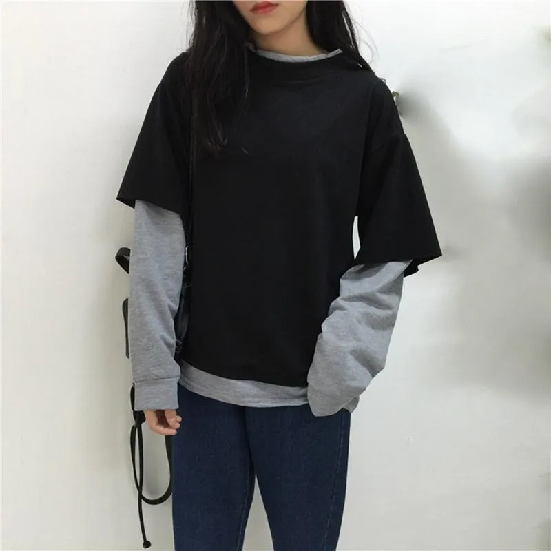 Preppy Style Sweatshirt With Patchwork T-Shirt