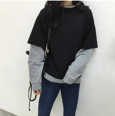 Preppy Style Sweatshirt With Patchwork T-Shirt