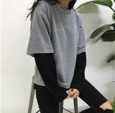 Preppy Style Sweatshirt With Patchwork T-Shirt
