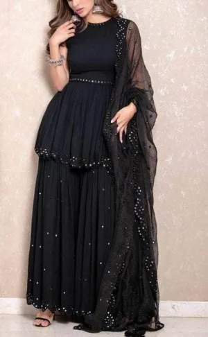Pretty Black Pure Georgette Lehenga